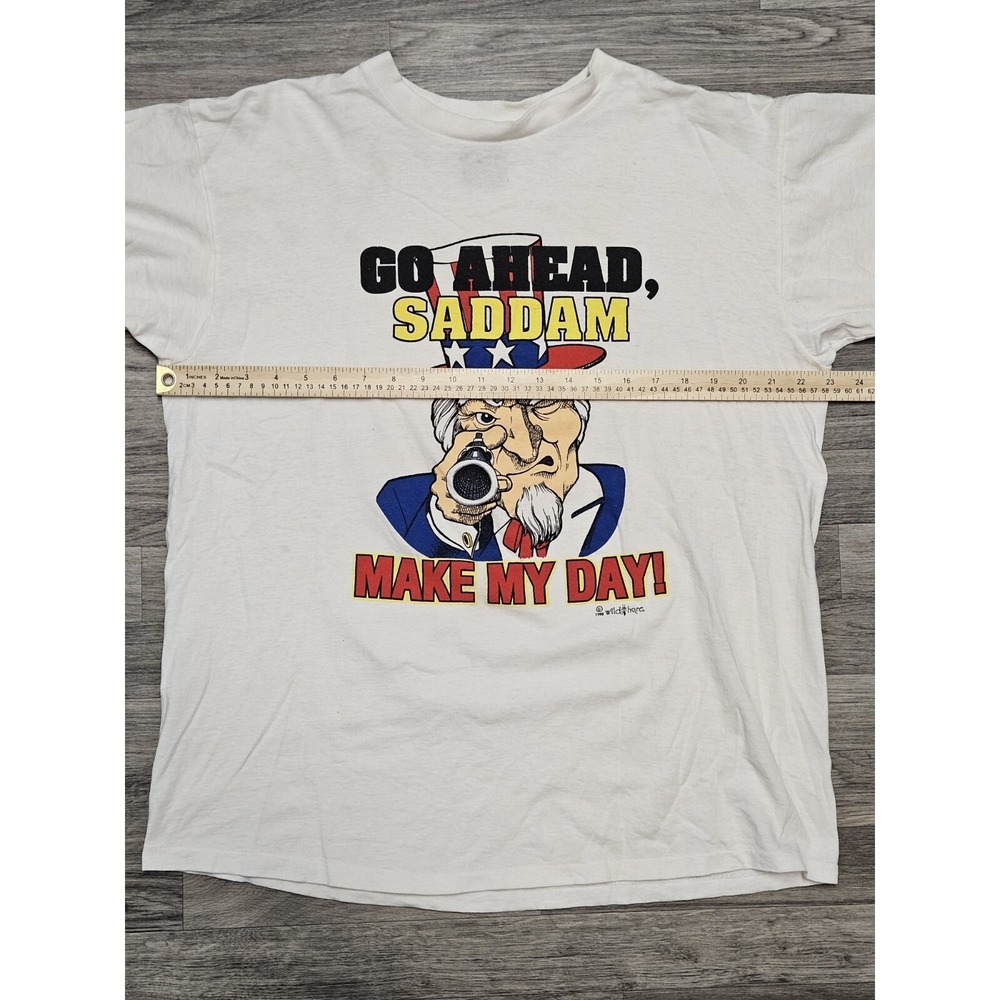 Vintage Hussein Saddam Gulf War Desert Storm 90s T Shirt XL White Uncle Sam - Picture 7 of 9
